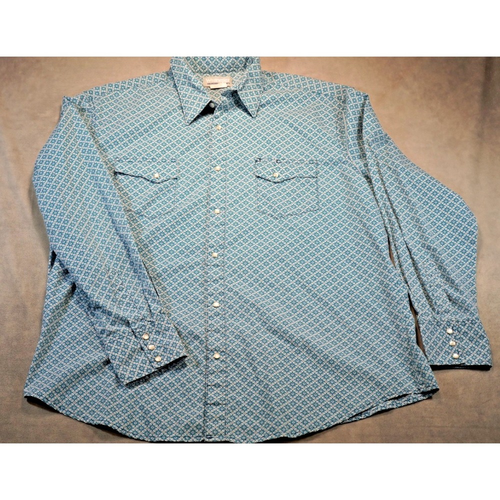 Wrangler Rancher Longsleeve Pearl Snap Teal Western Shirt XL Geometric Cowboy